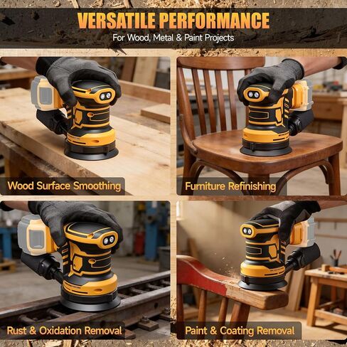 Cordless 5-Inch Random Orbital Sander Compatible with DeWalt 20V Battery (Tool Only), Brushless Electric Sander with Dust Collection, 6 Variable Speeds (7,000–13,500 RPM) for Woodworking & Furniture in Kuwait