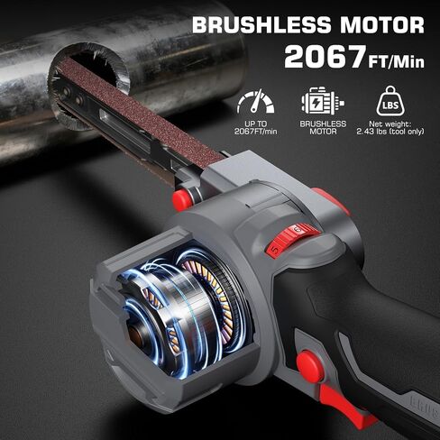 Brushless Cordless Detail Belt Sander Compatible with Milwaukee M18 (Battery Not Included), 2067 FT/Min High-Speed, 6-Speed Adjustable, 100° Pivoting Arm for Wood, Metal, Plastic in Kuwait
