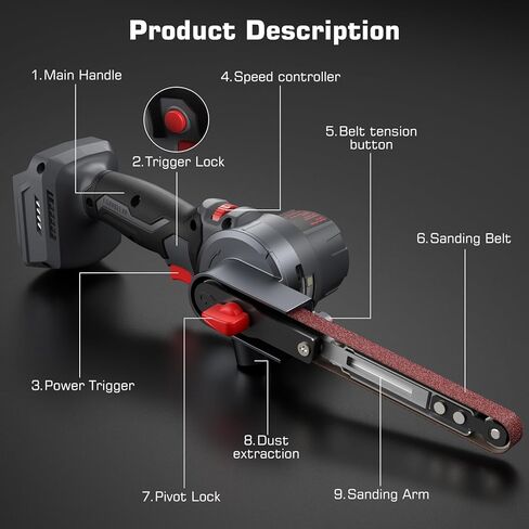 Brushless Cordless Detail Belt Sander Compatible with Milwaukee M18 (Battery Not Included), 2067 FT/Min High-Speed, 6-Speed Adjustable, 100° Pivoting Arm for Wood, Metal, Plastic in Kuwait