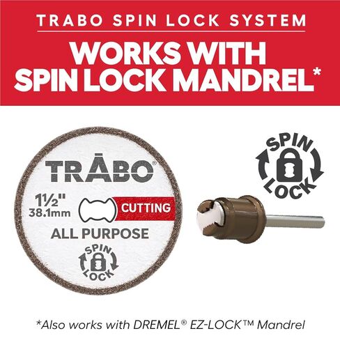 Trabo Spin Lock 1-1/2" (38.1mm) Rotary Tool High Performance All Purpose Diamond Cutting Wheel Compatible with Dremel EZ-Lock in Kuwait