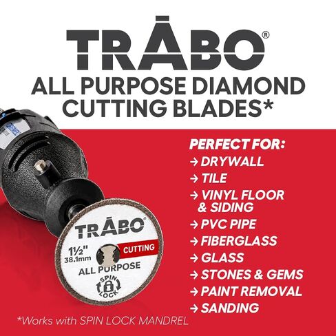 Trabo Spin Lock 1-1/2" (38.1mm) Rotary Tool High Performance All Purpose Diamond Cutting Wheel Compatible with Dremel EZ-Lock in Kuwait