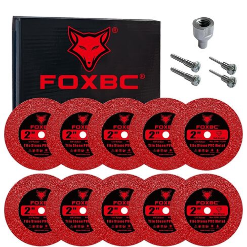 FOXBC 2 Inch Diamond Blades Cutting Disc for Porcelain, Ceramic Tile, Stone | Wet & Dry Multi-Material Diamond Blades with 5/8-11 Flange, 1/4" 1/8" Mandrels - 10 Pack in Kuwait