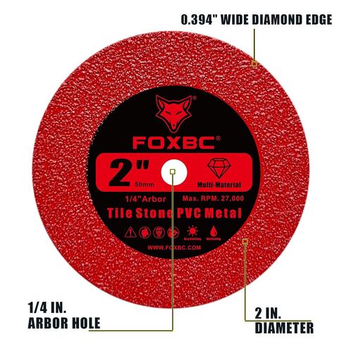 FOXBC 2 Inch Diamond Blades Cutting Disc for Porcelain, Ceramic Tile, Stone | Wet & Dry Multi-Material Diamond Blades with 5/8-11 Flange, 1/4" 1/8" Mandrels - 10 Pack in Kuwait