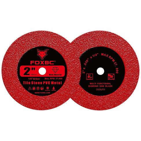 FOXBC 2 Inch Diamond Blades Cutting Disc for Porcelain, Ceramic Tile, Stone | Wet & Dry Multi-Material Diamond Blades with 5/8-11 Flange, 1/4" 1/8" Mandrels - 10 Pack in Kuwait