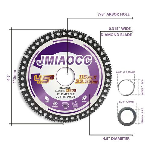 4-1/2 Inch Indestructible Diamond Cutting Disc, Premium Multi-Material Saw Blade for Angle Grinder with 7/8" Arbor, Cut Off Wheel for Metal, Tile, Ceramic, Porcelain, Stone, PVC, Plastic (3pcs) in Kuwait