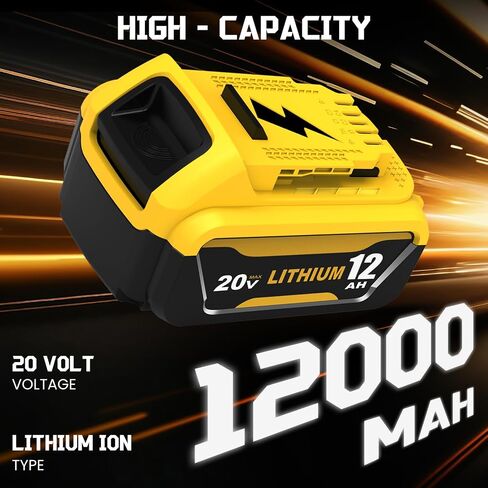 2 Packs 12Ah Replacement for Dewalt 20V Battery DCB208 and DCB102 Charger | Compatible with Dewalt 20V Max Batteries DCB206 DCB204 DCB203 DCB202 DCB201 in Kuwait