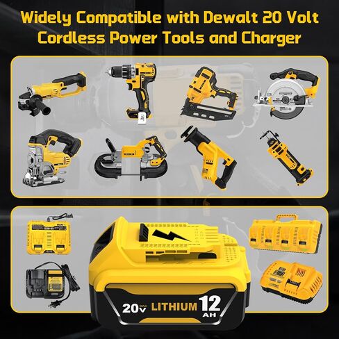 2 Packs 12Ah Replacement for Dewalt 20V Battery DCB208 and DCB102 Charger | Compatible with Dewalt 20V Max Batteries DCB206 DCB204 DCB203 DCB202 DCB201 in Kuwait