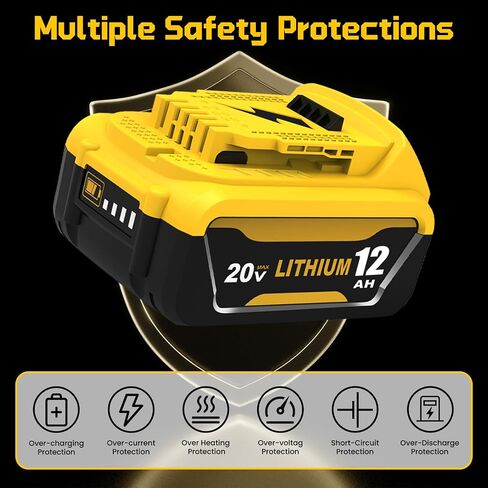 2 Packs 12Ah Replacement for Dewalt 20V Battery DCB208 and DCB102 Charger | Compatible with Dewalt 20V Max Batteries DCB206 DCB204 DCB203 DCB202 DCB201 in Kuwait