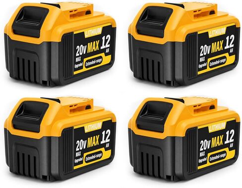 4PCS 12000mAh Replacement for DeWalt 20V Max Battery – Compatible with DCB200, DCB201, DCB204, DCB205, DCB206, DCB207 – High-Capacity Lithium-Ion Battery for DeWalt 20V Cordless Power Tools & Chargers in Kuwait
