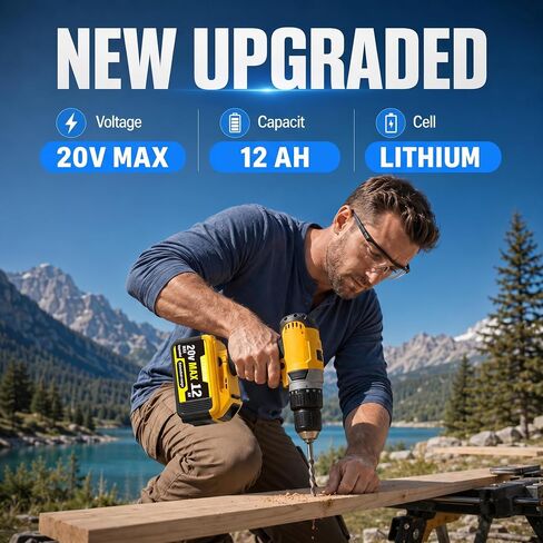 4PCS 12000mAh Replacement for DeWalt 20V Max Battery – Compatible with DCB200, DCB201, DCB204, DCB205, DCB206, DCB207 – High-Capacity Lithium-Ion Battery for DeWalt 20V Cordless Power Tools & Chargers in Kuwait
