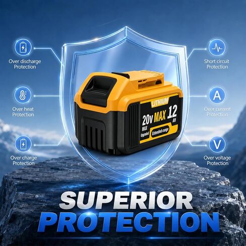 4PCS 12000mAh Replacement for DeWalt 20V Max Battery – Compatible with DCB200, DCB201, DCB204, DCB205, DCB206, DCB207 – High-Capacity Lithium-Ion Battery for DeWalt 20V Cordless Power Tools & Chargers in Kuwait