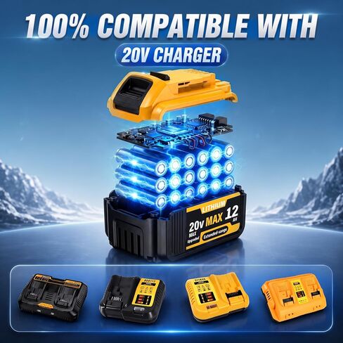 4PCS 12000mAh Replacement for DeWalt 20V Max Battery – Compatible with DCB200, DCB201, DCB204, DCB205, DCB206, DCB207 – High-Capacity Lithium-Ion Battery for DeWalt 20V Cordless Power Tools & Chargers in Kuwait