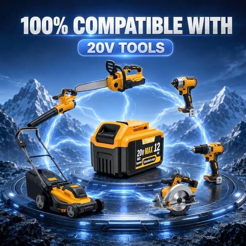 4PCS 12000mAh Replacement for DeWalt 20V Max Battery – Compatible with DCB200, DCB201, DCB204, DCB205, DCB206, DCB207 – High-Capacity Lithium-Ion Battery for DeWalt 20V Cordless Power Tools & Chargers in Kuwait