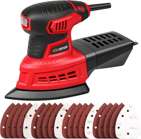 Detail Sander,1.7A 12500OPM with Dust Box, 20Pcs Sandpapers | Electric Sander Tool (5*P60, 5*P80, 5 *P120, 5*P240) for Woodworking Sanding Drywall Sanders in Kuwait