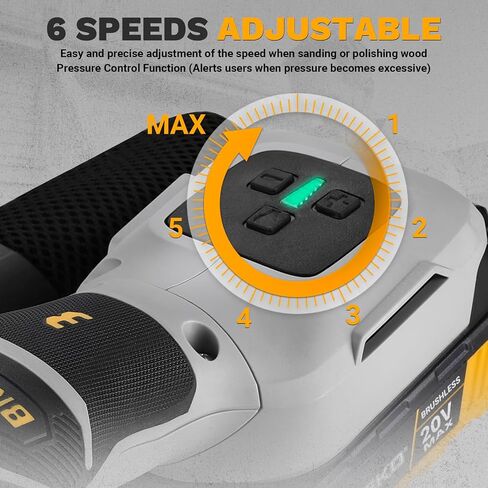 Cordless Orbital Sander: DEKOPRO 20V 5Inch Brushless Orbital Sander, 6000-12000RPM Electric Plam Sander Tool with Battery, Charger, Sanding Discs,Dust Box & Dust Pipe for Woodworking in Kuwait