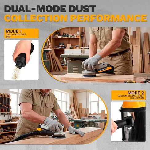 Cordless Orbital Sander: DEKOPRO 20V 5Inch Brushless Orbital Sander, 6000-12000RPM Electric Plam Sander Tool with Battery, Charger, Sanding Discs,Dust Box & Dust Pipe for Woodworking in Kuwait