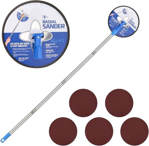 Pole Sander for Drywall,Manual Hand Radial Wall Sander with Extension Pole | 5 pcs sand paper,47 Inch Extension Pole,360-degree rotating head,light weight stainsteel material,tool for painting prep in Kuwait