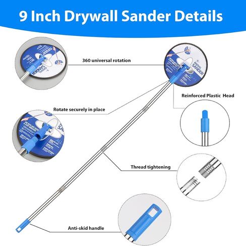 Pole Sander for Drywall,Manual Hand Radial Wall Sander with Extension Pole | 5 pcs sand paper,47 Inch Extension Pole,360-degree rotating head,light weight stainsteel material,tool for painting prep in Kuwait