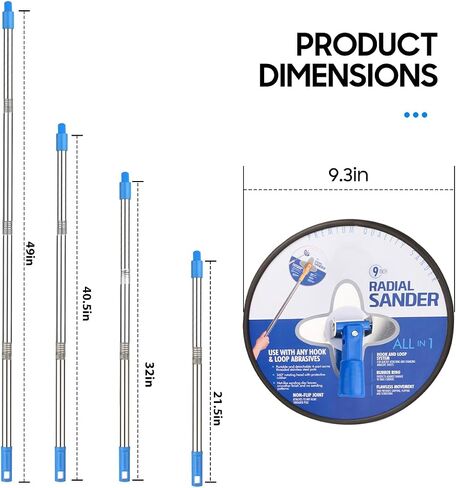 Pole Sander for Drywall,Manual Hand Radial Wall Sander with Extension Pole | 5 pcs sand paper,47 Inch Extension Pole,360-degree rotating head,light weight stainsteel material,tool for painting prep in Kuwait