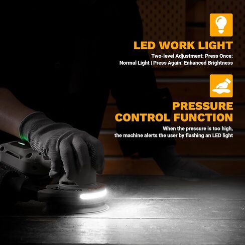 Cordless Orbital Sander: DEKOPRO 20V 5Inch Brushless Orbital Sander, 6000-12000RPM Electric Plam Sander Tool with Battery, Charger, Sanding Discs,Dust Box & Dust Pipe for Woodworking in Kuwait