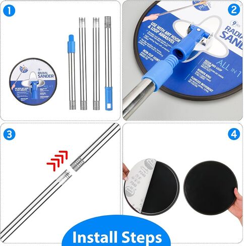 Pole Sander for Drywall,Manual Hand Radial Wall Sander with Extension Pole | 5 pcs sand paper,47 Inch Extension Pole,360-degree rotating head,light weight stainsteel material,tool for painting prep in Kuwait
