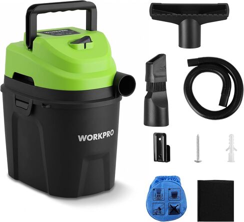 WORKPRO 1.5 Gallon Wet Dry Vacuum Cleaner, 2.5 Peak HP Portable Shop Vacuum with Powerful Suction, Lightweight Wet/Dry Vac for Car, Garage & Home Cleaning, Wall-Mount Storage in Kuwait