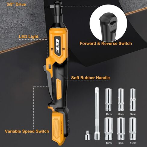 3/8" Cordless Ratchet Wrench for DEWALT 20V MAX Battery, 60Ft-Lbs Power Brushless Electric Ratchet Tool Kit Variable Speed with 8 Sockets, 1/4" Adapters, 6" Extension Bar & Tool Case (Tool ONLY) in Kuwait