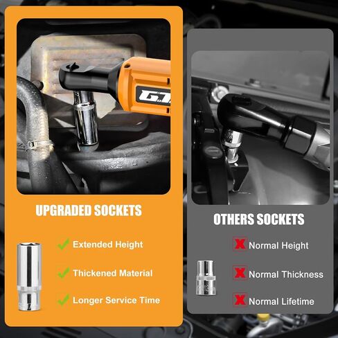 3/8" Cordless Ratchet Wrench for DEWALT 20V MAX Battery, 60Ft-Lbs Power Brushless Electric Ratchet Tool Kit Variable Speed with 8 Sockets, 1/4" Adapters, 6" Extension Bar & Tool Case (Tool ONLY) in Kuwait