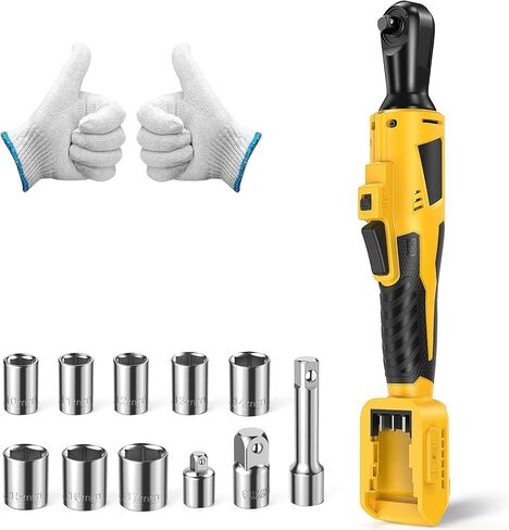 3/8" Cordless Ratchet Wrench for De-WALT 20V Max Battery - 49Ft-Lbs Brushless Motor Electric Ratchet Set with 0-250RPM Variable Speed, 8 Sockets, 3/8" and 1/4" Adapters,3" Extension Bar (Tool Only) in Kuwait