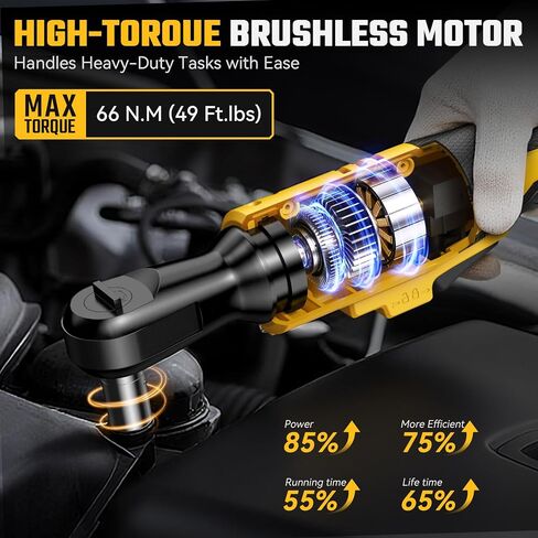 3/8" Cordless Ratchet Wrench for De-WALT 20V Max Battery - 49Ft-Lbs Brushless Motor Electric Ratchet Set with 0-250RPM Variable Speed, 8 Sockets, 3/8" and 1/4" Adapters,3" Extension Bar (Tool Only) in Kuwait