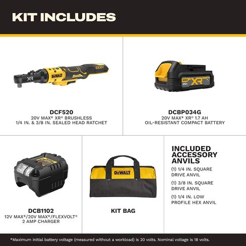 DEWALT 20V MAX* XR Brushless 1/4 in. & 3/8 in. Sealed Head Ratchet Kit (DCF520GE1) in Kuwait