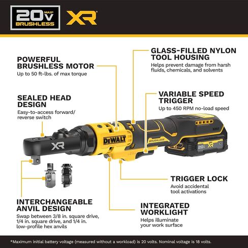 DEWALT 20V MAX* XR Brushless 1/4 in. & 3/8 in. Sealed Head Ratchet Kit (DCF520GE1) in Kuwait
