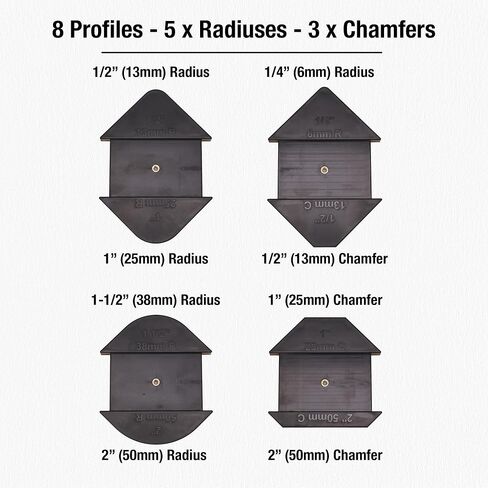 Milescraft 1232 Corner Cut - Woodworking Corner Radius and Chamfer Router Jig – Use with Handheld Router or Router Table – 8 Profiles with Built-In Storage. Double Bearing ½" Router Bit Included. in Kuwait