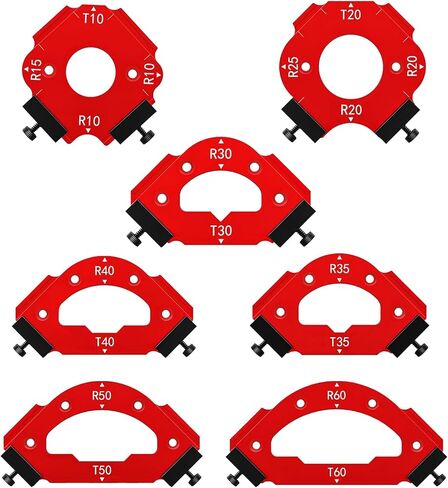 TANYO 7pcs Router Corner Radius Template, 3 in 1 Radius Jig, T10-60 R10-60 | 18 Sizes of Radius, CNC Machined & Anodized, Adjustable Stops, for Woodworking, Fits Trim, Handheld, Table Routers in Kuwait