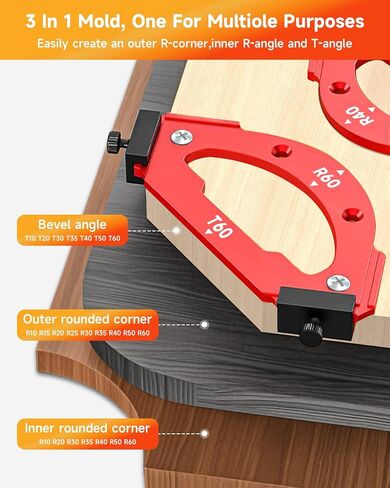 TANYO 7pcs Router Corner Radius Template, 3 in 1 Radius Jig, T10-60 R10-60 | 18 Sizes of Radius, CNC Machined & Anodized, Adjustable Stops, for Woodworking, Fits Trim, Handheld, Table Routers in Kuwait
