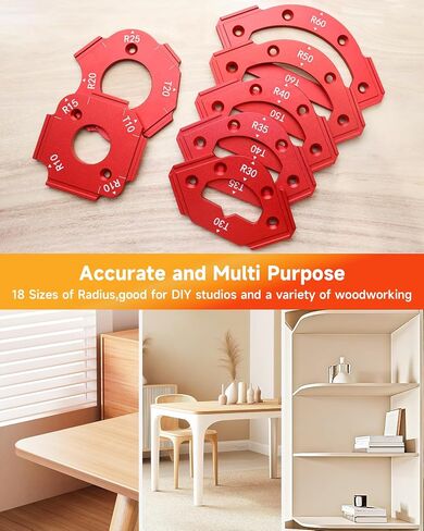 TANYO 7pcs Router Corner Radius Template, 3 in 1 Radius Jig, T10-60 R10-60 | 18 Sizes of Radius, CNC Machined & Anodized, Adjustable Stops, for Woodworking, Fits Trim, Handheld, Table Routers in Kuwait