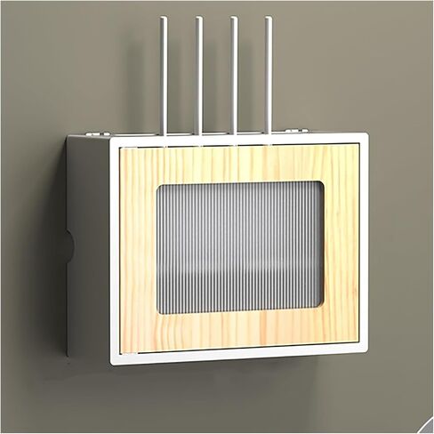 WiFi Router Storage Box, Wall Mounted Pine Wood Router Cabinet Multicolor 36.5-52.5cm(White/Brown,L42.5cm/16.7in) in Kuwait