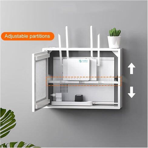 WiFi Router Storage Box, Wall Mounted Pine Wood Router Cabinet Multicolor 36.5-52.5cm(White/Brown,L42.5cm/16.7in) in Kuwait