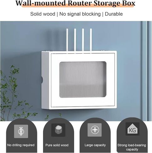 WiFi Router Storage Box, Wall Mounted Pine Wood Router Cabinet Multicolor 36.5-52.5cm(Grey,L47.5cm/18.7in) in Kuwait