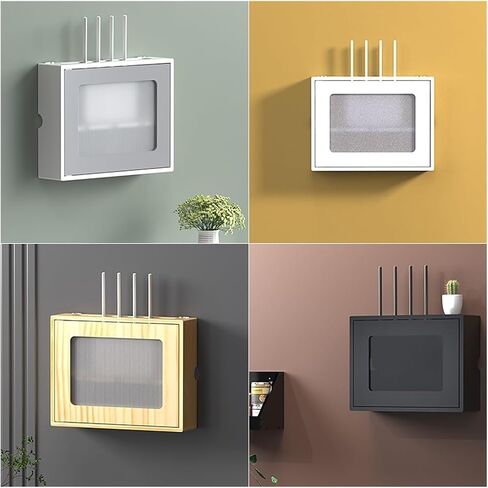 WiFi Router Storage Box, Wall Mounted Pine Wood Router Cabinet Multicolor 36.5-52.5cm(Grey,L47.5cm/18.7in) in Kuwait