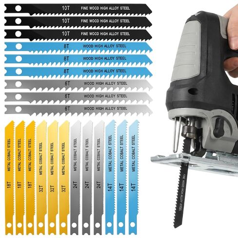 21 Pcs Universal Jig Saw Blade Set for Wood Plastic and Metal Cutting Jigsaw Blades 6T 8T 10T 14T 18T 24T 32T Fit Vast Majority U Shank Jigsaws in Kuwait