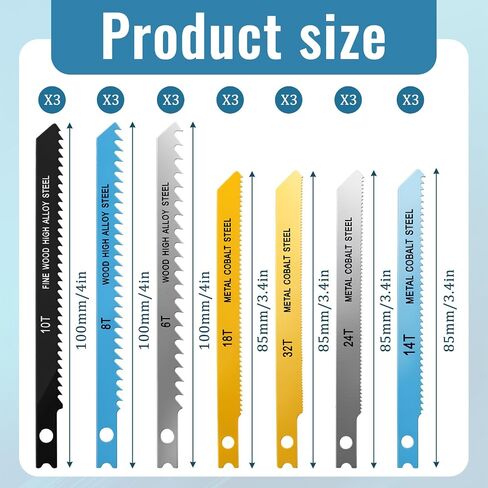 21 Pcs Universal Jig Saw Blade Set for Wood Plastic and Metal Cutting Jigsaw Blades 6T 8T 10T 14T 18T 24T 32T Fit Vast Majority U Shank Jigsaws in Kuwait