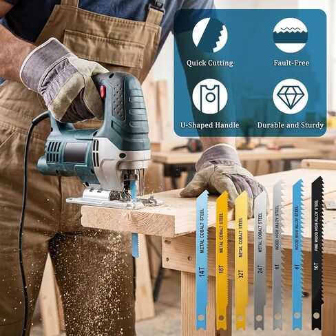21 Pcs Universal Jig Saw Blade Set for Wood Plastic and Metal Cutting Jigsaw Blades 6T 8T 10T 14T 18T 24T 32T Fit Vast Majority U Shank Jigsaws in Kuwait