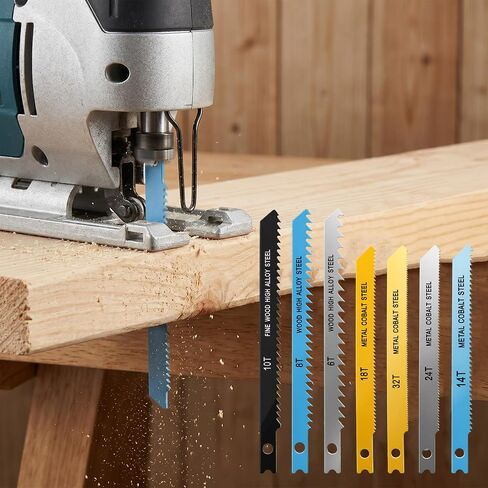 21 Pcs Universal Jig Saw Blade Set for Wood Plastic and Metal Cutting Jigsaw Blades 6T 8T 10T 14T 18T 24T 32T Fit Vast Majority U Shank Jigsaws in Kuwait
