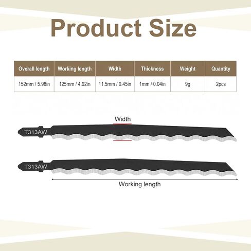 2Pcs T-Shank Long Jigsaw Blade, T313AW Carbon Steel Jig Saw Blades for Wood Jig Saw Blade Replacement for Foam Insulation, Cardboard, Carpet, Leather and Soft Wood Cutting, Black in Kuwait