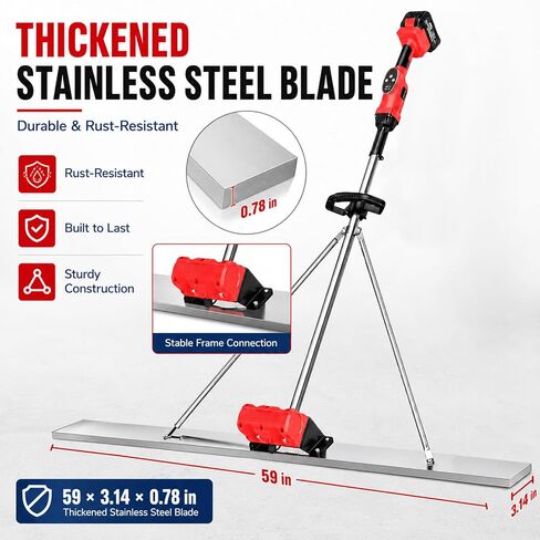 Concrete Screed, Cordless Electric Concrete Float With 59" Stainless Steel screed board, Concrete Finishing Tools With 6000mAh Battery, 9-Speed Adjustable in Kuwait