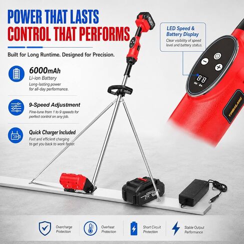 Concrete Screed, Cordless Electric Concrete Float With 59" Stainless Steel screed board, Concrete Finishing Tools With 6000mAh Battery, 9-Speed Adjustable in Kuwait