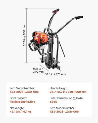 VEVOR Concrete Power Screed Gas-Powered Leveling Machine 1.16HP Engine, 4 Stroke Vibrating Screed, Flexible Shaft Drive, Adjustable Handle, Support Legs for Patio, Driveway, Floor Finishing, Jobsite in Kuwait