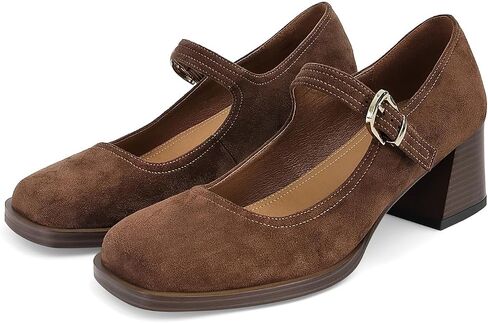 Mary Janes for Women Retro Chunky Heels Square Toe Platform Ankle Buckle Strap Pumps Party Dress Ballerina Shoes Brown in Saudi Arabia