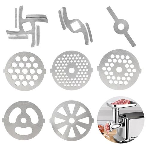 8Pcs Meat Grinder Blades Set, Household Meat Grinder Plate Discs and Grinding Blades, Cast Iron Accessories for 55mm/2.28in Meat Grinder Attachment, Replacement Parts for Home Use in Kuwait